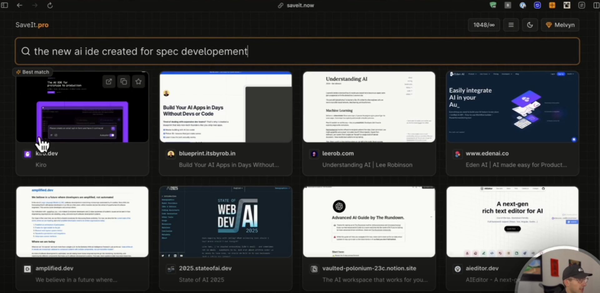 Illustatrion de l'interface de Save It pouir la gestion des signets avec IA
