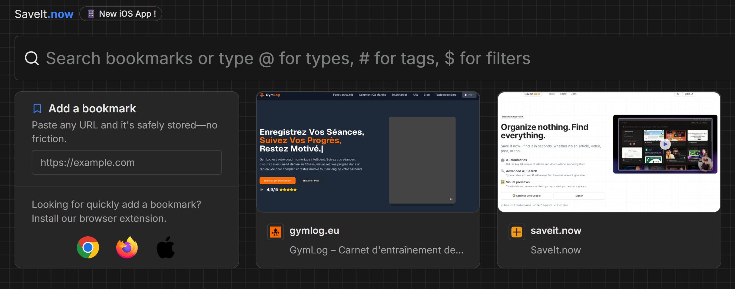 Exemple d'ajout de bookmark avec SaveIt.now le gestionnaire signets intelligence artificielle